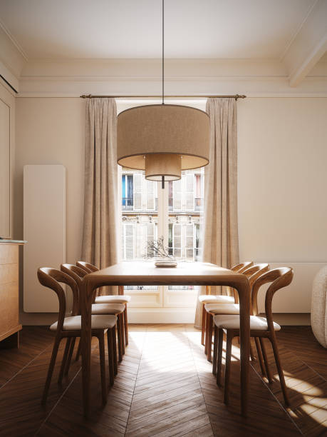 Modern interior design of dining room. Contemporary home interior. 3D Rendering, 3D Illustration