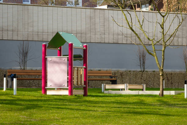 Modern kids toy playground in park.