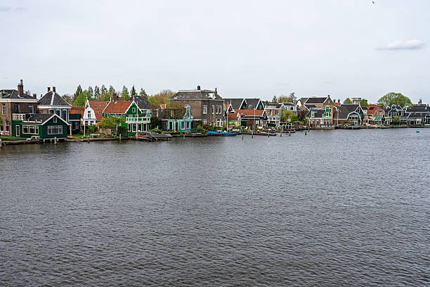 Zaandam, The Netherlands - April 13th, 2024 - Photo of buildings and houses along the waterfront