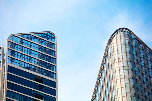istock Rooftop of two modern office buildings in sky 2206232651