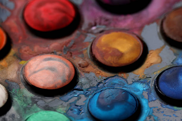 Set of watercolor paints with copy space