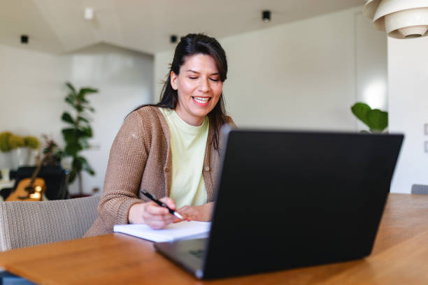 istock Caucasian Woman Learning Online at Home 2206241254