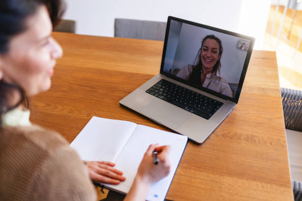 istock Caucasian Woman Studying Online with Video Call 2206241262