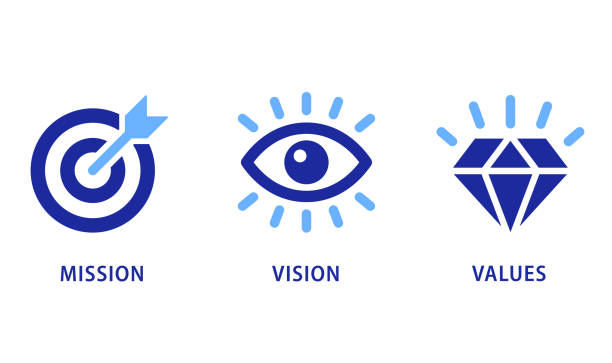 ilustrações de stock, clip art, desenhos animados e ícones de mission vision and values. flat vector illustration design. vector template. target customer concept - caminho adiante