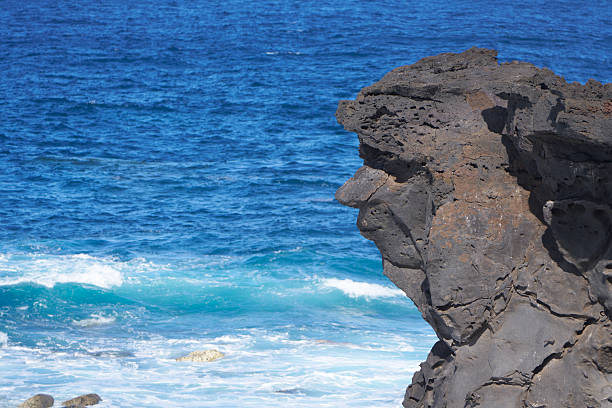 Hanga Roa, Rapa Nui, Easter Island, Polynesia, Chile - February 16, 2024: A natural sea swimming pool in Hanga Roa downtown.