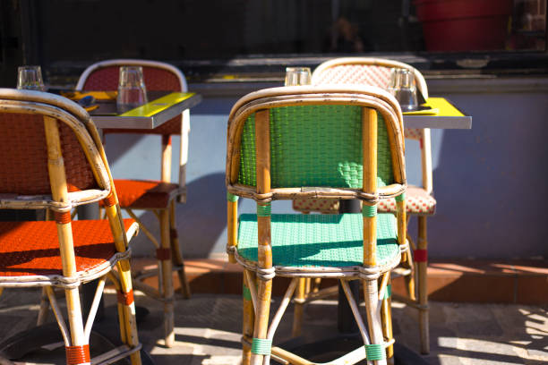 Paris, France: Sunny Red and Green Wicker Chairs at Cafe