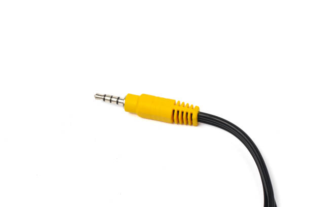 istock Digital television audio jack cable isolated on white background.cable device that connects audio and music on a digital television 2206255244