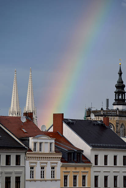 USA New York Statue of Liberty and rainbow in afternoon