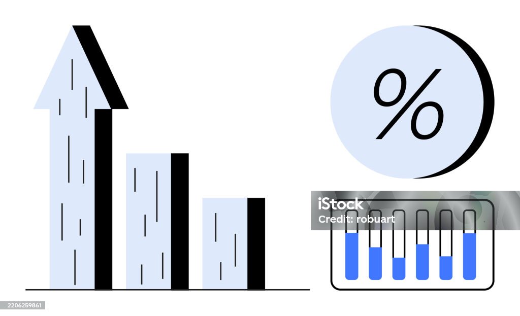 Increasing Performance Bar Graph Growth Chart With Increasing Arrow Percentage Symbol And Bar Graph ...
