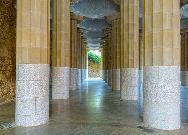 Intricate Artwork: Rock Pillars at Park Güell in Touristic Barcelona, Spain