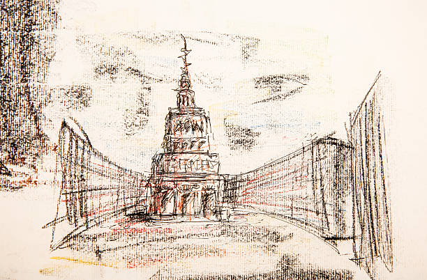istock Beautiful Architect Sketch of a Classic Building in Perspective 2206265223