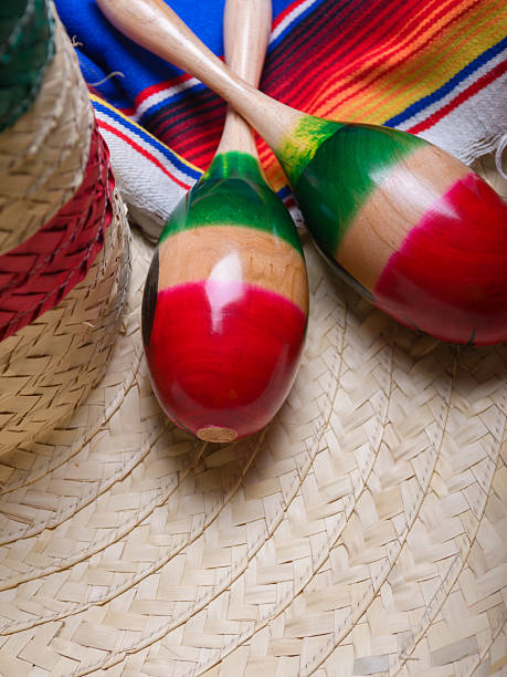 istock Maracas and serape on Mexican hat. Cinco de mayo background with copy space 2206265807