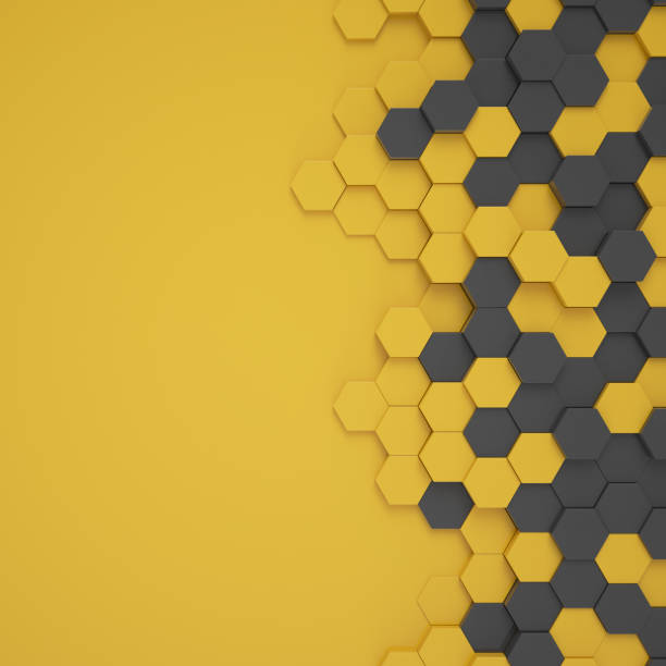 istock 3d rendering of hexagons in black and yellow. 2206265826