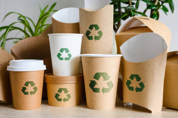 istock Concept of recycling and reprocessing of waste. Eco-friendly biodegradable packaging 2206268126