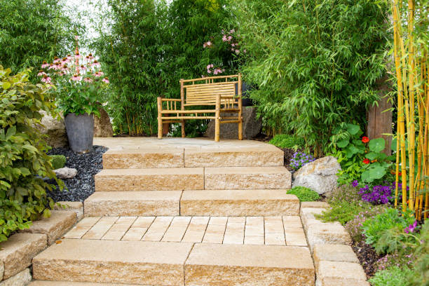 istock Garden stairs surrounded by beautiful plants. 2206269092