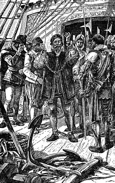 istock Christopher Columbus Arrested and Being Transported to Spain in Shackles Aboard La Gorda Ship - 16th Century 2206270649