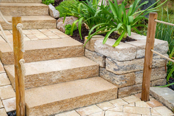 istock New garden stone steps surrounded by plants 2206270652