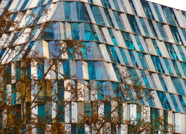 Skyscraper - glass building .Corporate Buildings. Skyscraper located  in Madrid city, Spain. Paseo de la castellana, main avenue of the city of Madrid from north to south, Spain