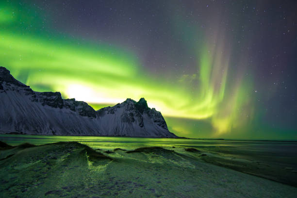 istock Beautiful northern lights in Stokksnes (South Iceland) 2206292070
