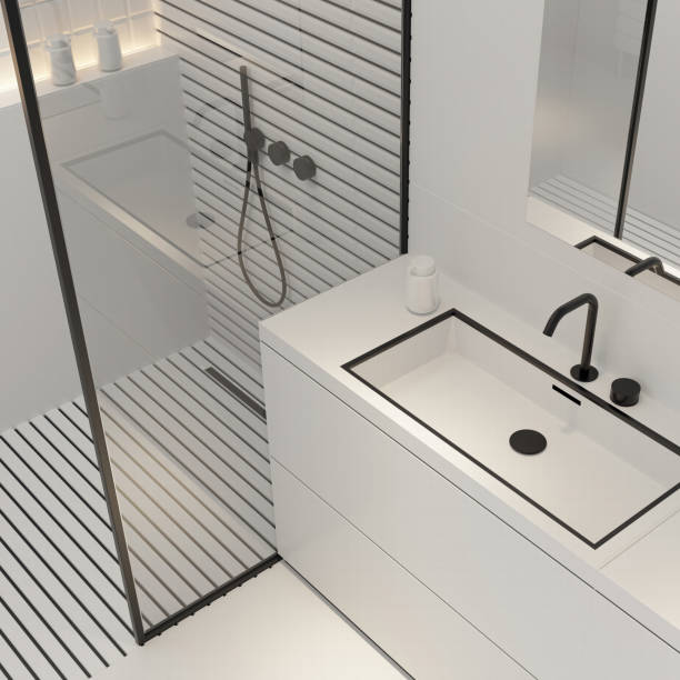 istock Minimalist All-White Bathroom with Modern Accents 2206292281