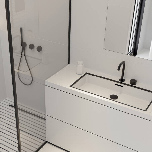 istock Minimalist All-White Bathroom with Modern Accents 2206292283