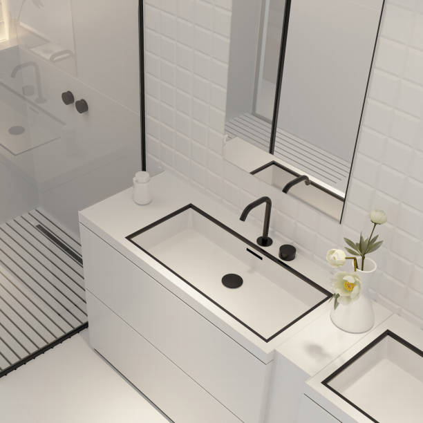 istock Minimalist All-White Bathroom with Modern Accents 2206292305