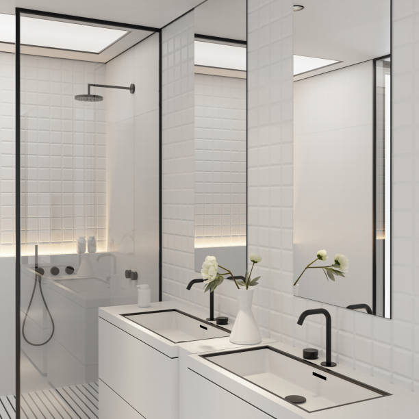 istock Minimalist All-White Bathroom with Modern Accents 2206292416