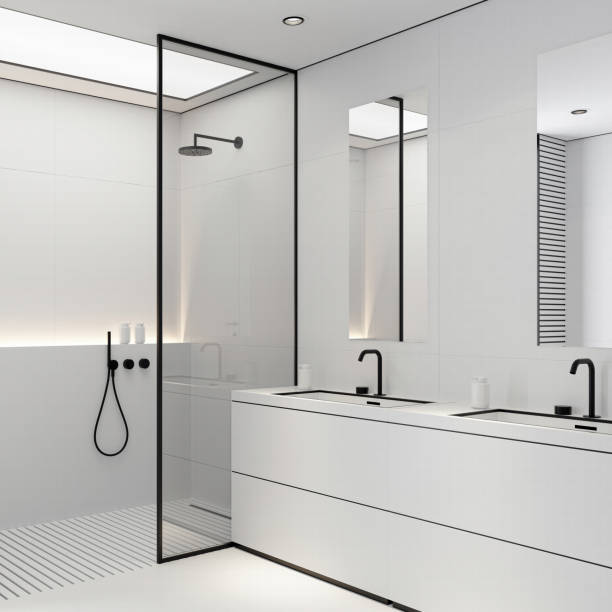 istock Minimalist All-White Bathroom with Modern Accents 2206292419
