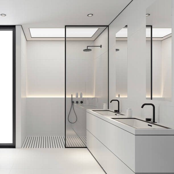 istock Minimalist All-White Bathroom with Modern Accents 2206292420