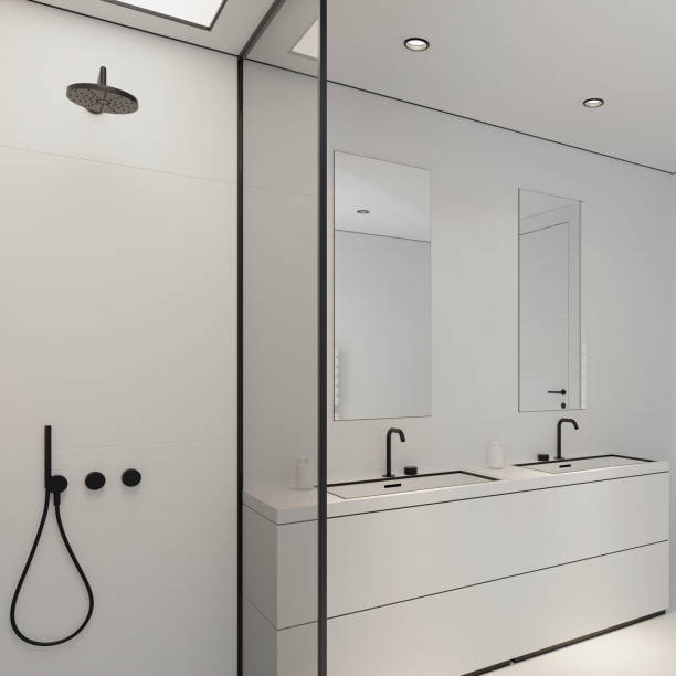 istock Minimalist All-White Bathroom with Modern Accents 2206292430