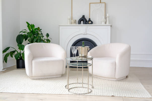 istock Cozy Lounge with Armchairs and Fireplace in Modern Interior 2206294659