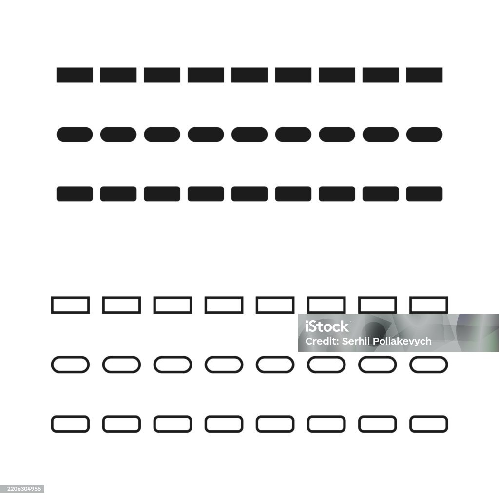 Dashed Line Vector Black And White Pattern Horizontal Dotted Element ...