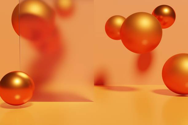 Abstract metallic orange Spheres with Soft Reflections and Glass Effect
