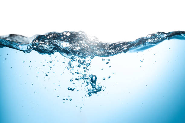istock Air Bubbles Float Up in Water. Water Splashing, Water Wave. Pure Drinking Water. Blue Water Textured on White Background. 2206311737
