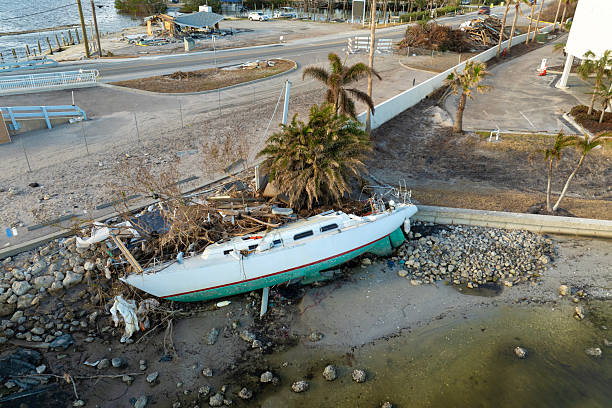 istock Destroyed yachts capsized on shore after hurricane Milton in Englewood, Florida 2206312260