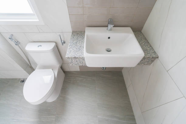 istock Luxury bathroom with white ceramic sink and toilet. 2206325244
