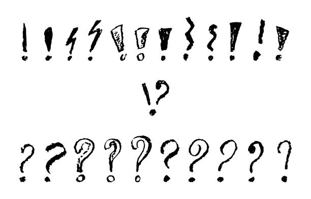 istock Exclamation and question marks symbols set. Black crayon hand written signs. Doodle icons collection for speech bubble emphasis important or danger warning text. Vector sketch or graffiti style marks 2206325525