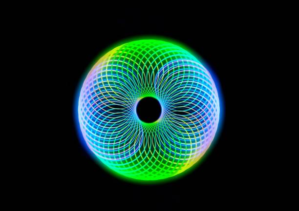 3d illustration of colorful gradient light spiral on black background with text space