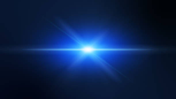 istock Abstract center flickering blue glow star optical flare shine light ray animation on black background. 2206335177