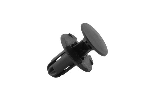 istock Macro shot plastic black clips for the car. Panel plastic rivets Isolated on a white background. Automotive clips . Auto plastic fasteners. Clip or auto plastic fastener isolated 2206338078