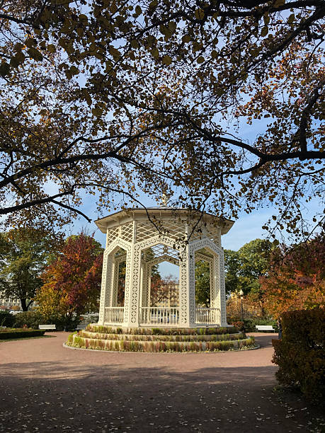istock White gazebo in autumn park 2206339542