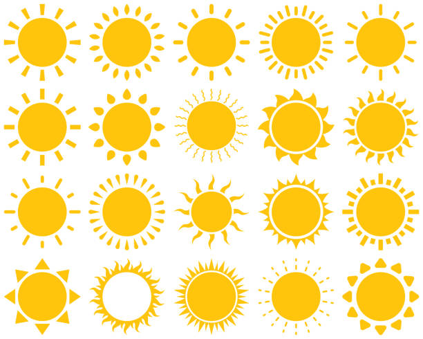 set of sun icons, summer, hot, sunshine