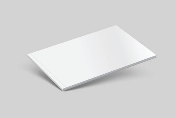 vector realistic 3d landscape magazine mockup with white blank covers template on background. for the business presentation magazine, notebook, booklet, brochure, catalogue or a publisher advertising - a4 kağıt stock illustrations