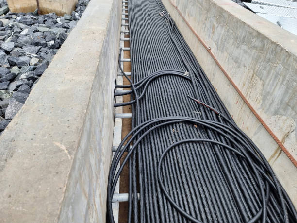 istock Control cable installation at the switchyard cable trench in the substation 2206343931