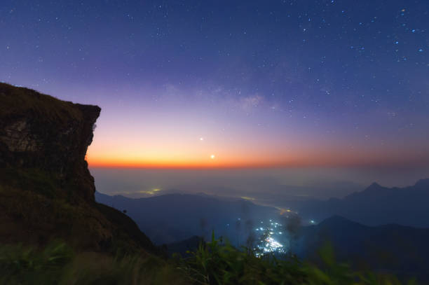 Milky Way over Phu Chi Fa Mountain in Chiang Rai province, Thailand