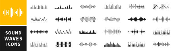illustrations, cliparts, dessins animés et icônes de sound waves icons set. music frequency. audio player. sound equalizers. radio wave icons. abstract digital equalizers for music app. volume level symbols. vector - but égalisateur