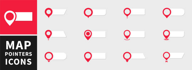 stockillustraties, clipart, cartoons en iconen met map pointers icon set. location icons or geolocations. vector design element set. pointer icon pin on the map with space for text. vector illustration - kaartspeldpictogram
