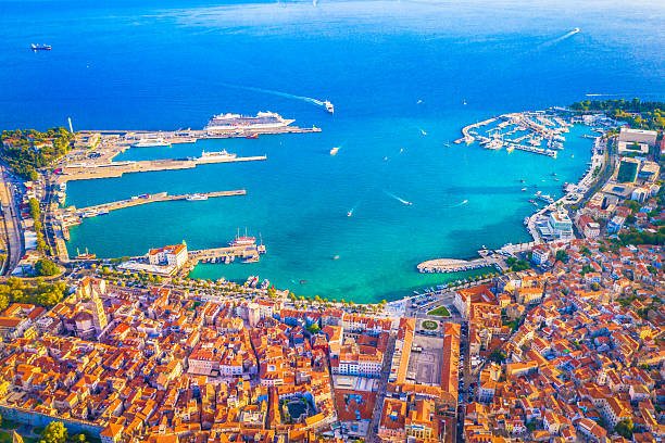 istock Birds-Eye View of Split Harbor and Old Town, Croatia 2206357322