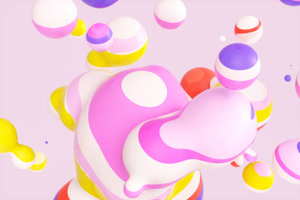 istock Abstract 3d art background with colorful marble spheres floating. liquid blobs. soap bubbles. 2206363739