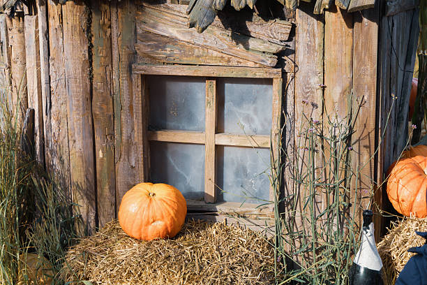 Old wooden house with window. Halloween concept